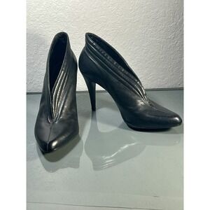 BCBGirls Black Leather High Heel Booties Pointed Toe Slip On Pumps